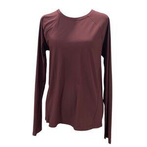 Athleta Womens Long-Sleeve Burgundy Performance Top SP Lightweight Stretch Activ